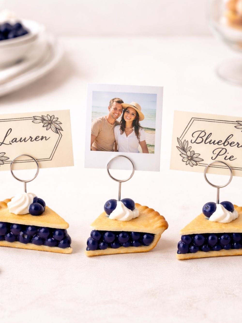 Blueberry Pie Place Card Holders - Set of 2 Hand-Sculpted Table Setting Decor